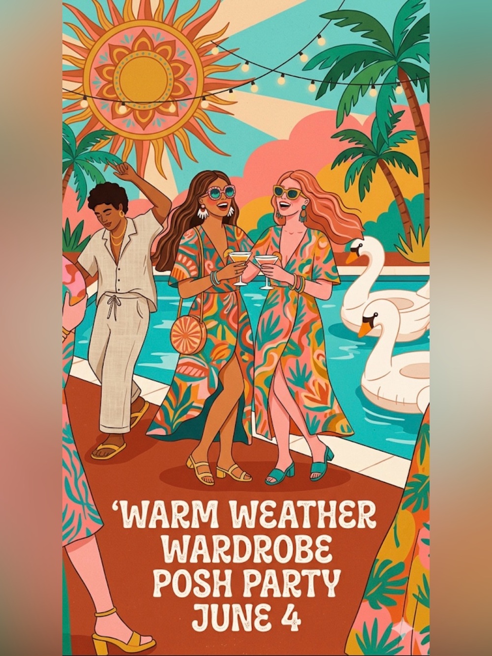 Warm weather wardrobe posh party, June 4
